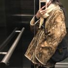 Print Fluffy Button-up Jacket
