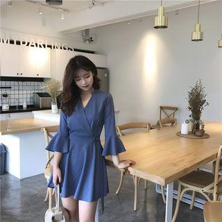 Bell-sleeve Wrap Front A-line Dress