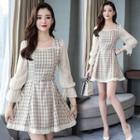 Bell-sleeve Plaid Mini A-line Dress