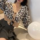 Leopard Cropped Cardigan Khaki - One Size