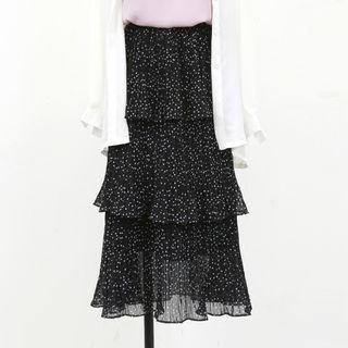 Dotted Midi Tiered Skirt