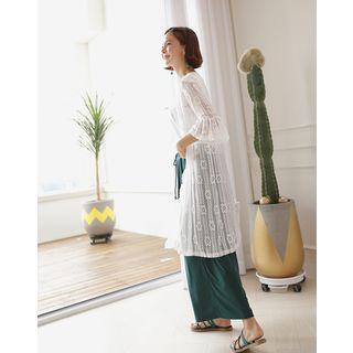 3/4-sleeve Lace Long Cardigan
