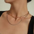 Layered Alloy Choker Necklace Gold & Silver - One Size