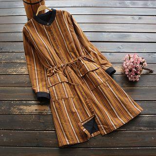 Long-sleeve Striped Shirtdress Brown - One Size