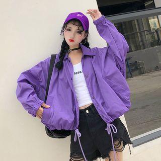 Printed Button Jacket Purple - One Size