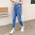 Straight-fit Heart Embroidery Jeans