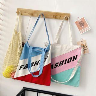 Color Block Lettering Crossbody Tote Bag