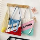 Color Block Lettering Crossbody Tote Bag