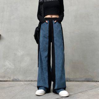High-waist Two-tone Panel Wide-leg Pants