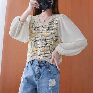 Knit Panel Blouse Almond - One Size