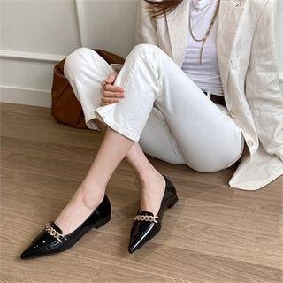 Pointy-toe Chain-accent Patent Flats