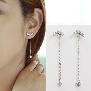925 Sterling Silver Clover Dangle Earring White Gold - One Size