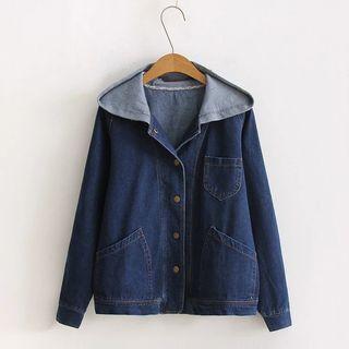 Embroidered Hooded Buttoned Denim Jacket