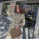 Belted Plaid Long Military Coat