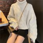 Turtleneck Cropped Cable Knit Sweater