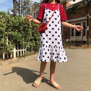 Dotted Ruffle Hem Spaghetti Strap Dress