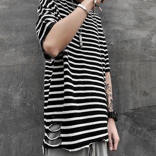 Striped Distressed Short-sleeve T-shirt