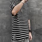 Striped Distressed Short-sleeve T-shirt