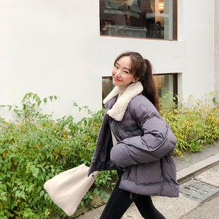 Fleece-collar Short Puffer Jacket