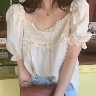 Off-shoulder Crochet Trim Blouse As Shown In Figure - One Size