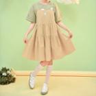 Printed Short-sleeve T-shirt / Duck Embroidered Mini A-line Pinafore Dress