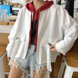 Batwing Sleeve Hoop Zipper Jacket