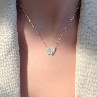 Rhinestone Butterfly Necklace 1pc - Silver - One Size