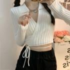 Strappy Long-sleeve Cropped Knit Top