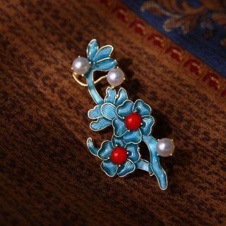 Flower Gemstone Faux Pearl Alloy Brooch Blue - One Size