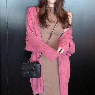 Open-front Cable-knit Coat / Knit Halter Bodycon Dress