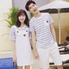 Couple Matching Striped Short-sleeve T-shirt / Shorts / Jumper Dress
