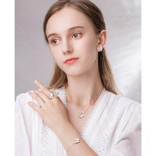 925 Sterling Silver Shell Butterfly Pendant Necklace Xl0886 - As Shown In Figure - One Size