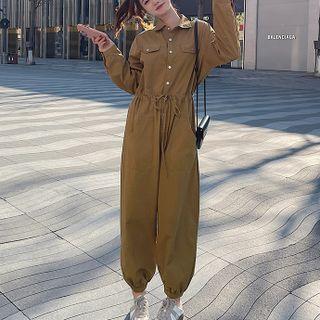 Plain Drawstring-waist Jumpsuit