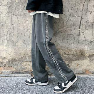 Print Paneled Wide Leg Jeans