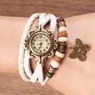 Retro Butterfly Pendant Faux Leather Layered Strap Watch