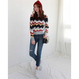 Chevron Wool Blend Pointelle Sweater