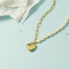 Faux Pearl Heart Pendant Necklace Love Heart - One Size