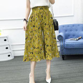 Printed Pleated Wide-leg Cropped Pants