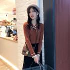 Tie Neck Contrast Trim Long-sleeve Knit Top