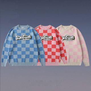 Lettering Checkerboard Sweater