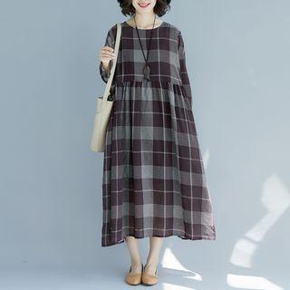 Plaid Round-neck Long-sleeve Dress As Shown In Figure - L