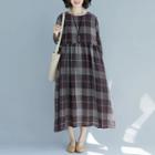 Plaid Round-neck Long-sleeve Dress As Shown In Figure - L