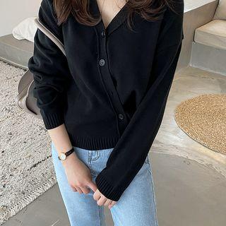 V-neck Button-trim Cardigan Black - One Size