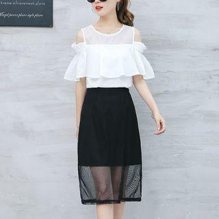 Set: Cold Shoulder Top + Mesh Skirt
