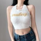 Halter Lettering Fluffy Cropped Tank Top