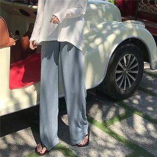 Long-sleeve T-shirt / Plain Wide-leg Pants