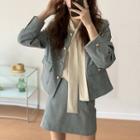 Plain Button-up Jacket / Mini A-line Skirt
