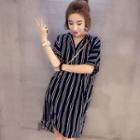 Short-sleeve V-neck Striped Polo Dress
