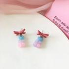 Bow Gradient Bear Resin Dangle Earring 1 Pair - S925 Silver Stud Earring - Pink & Blue - One Size