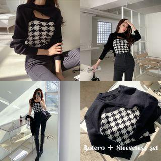 Dip-back Cropped Knit Top + Houndstooth Camisole Top One Size
